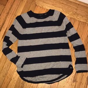 Navy and Gray striped cotton sweater, sz Medium